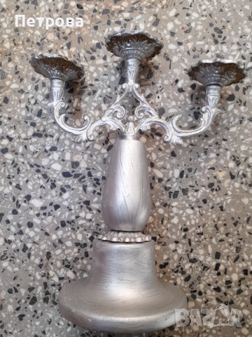 Свещник мрамор и месинг тройка, снимка 2 - Антикварни и старинни предмети - 42447230