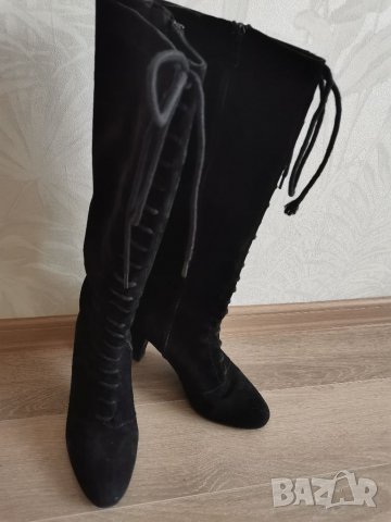 Черни ботуши от естествен велур , снимка 1