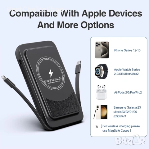 Магнитна външна батерия с 2 кабела, 5 в 1, 20000mAh, снимка 3 - Външни батерии - 53149272