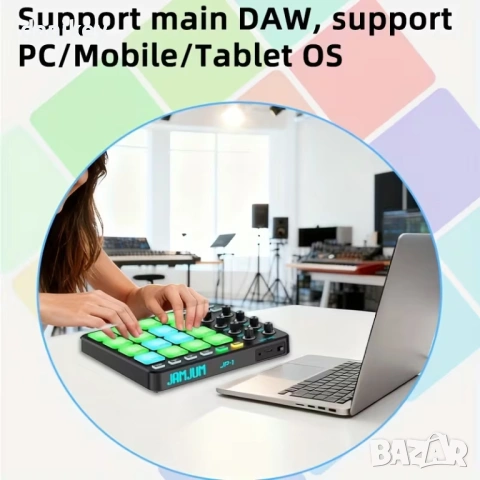 JAMJUM MIDI JP-1 – нов безжичен контролер с 16 RGB падa, снимка 4 - Синтезатори - 53225269