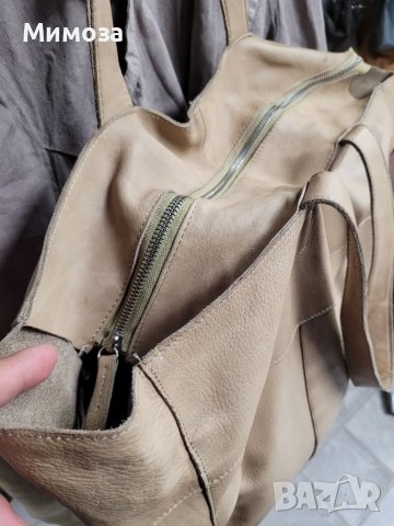 Естествена кожа ОГРОМНА чанта,тип торба,бежева, снимка 6 - Чанти - 41687693
