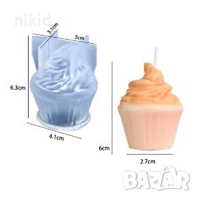 3D десерт сладкиш кекс кексче с крем мъфин силиконов молд форма за свещ сапун смола гипс шоколад, снимка 2 - Форми - 44197338