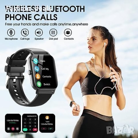 Нов Смарт часовник 1,85-инчов HD сензорен екран+2 каишки за iOS/Android Мъже Жени, снимка 2 - Смарт гривни - 41853137