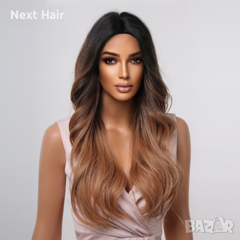 Омбре перука на път черна светло кафява, снимка 4 - Аксесоари за коса - 44712616