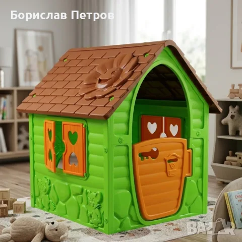 Детска градинска къщичка – Зелена къща за игра на открито и закрито с отваряеми врати и прозорци, снимка 2 - Други - 55971926