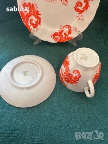 Пълен руски сервиз “Перо на Жар птица” с десертни чинии на ЛФЗ “Ломоносов”, снимка 7 - Сервизи - 52255965