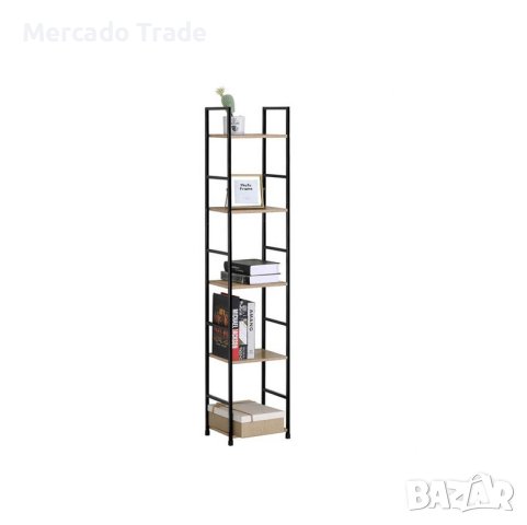 Рафт за библиотека Mercado Trade, Дървена с метална рамка, 5 рафта