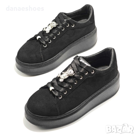 Дамски спортни обувки на платформа от велур  с аксесоар мече, снимка 4 - Дамски ежедневни обувки - 51577662