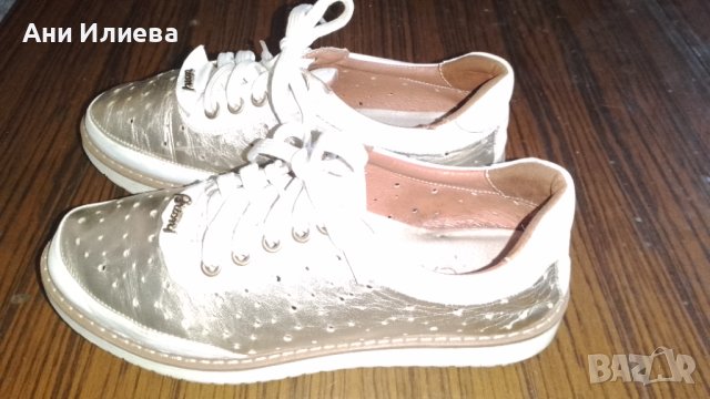 Златни/ златисти спортни обувки естествена кожа , снимка 2 - Дамски ежедневни обувки - 41598417
