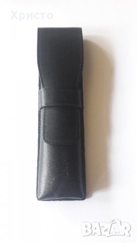 калъф за химикалки Лами Lamy черен, естествена кожа, антикварен уникат, за две или едно пишещо