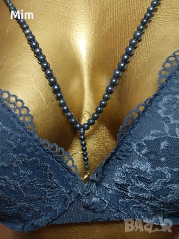 Sapph 85 E Син дантелен сутиен с мъниста , снимка 2 - Бельо - 53128461