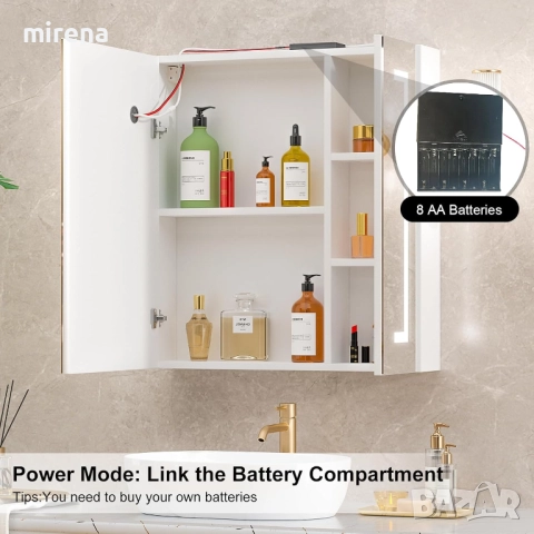 ЛЕД LED шкаф за баня, с огледало, с осветление, 60 * 65 17, снимка 6 - Шкафове - 51659205