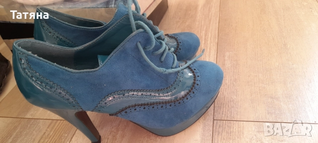 Тюркоазени високи обувки, снимка 5 - Дамски обувки на ток - 52286399