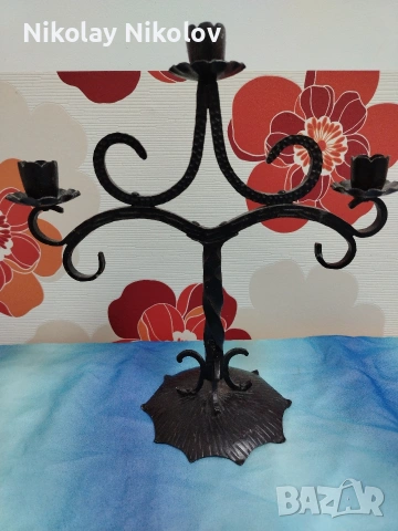 троен свещник ковано желязо 