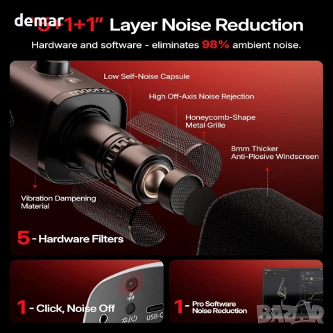 MAONO PD100W Безжичен геймърски микрофон, 2.4GHz безжичен и USB, снимка 5 - Микрофони - 53777412