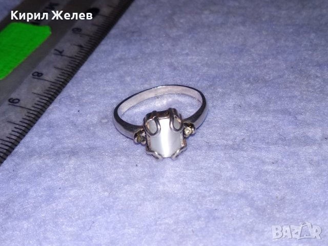 СКЪПОЦЕНЕН СРЕБЪРЕН ПРЪСТЕН СРЕБРО 925 с ЮВЕЛИРНО ШЛИФОВАН КАМЪК БЯЛО КОТЕШКО ОКО 38428, снимка 2 - Пръстени - 41388930