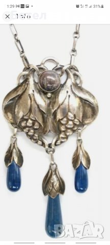 EVALD NIELSEN   antique 925 Strl Silver Necklace, 35.5g, снимка 1 - Антикварни и старинни предмети - 35816639