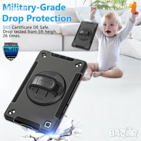 Калъф за Samsung Galaxy Tab A7 Lite 8.7 инча, държач за S-Pen, въртяща се стойка, каишка - черен, снимка 6 - Калъфи, кейсове - 44263216