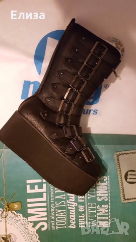 Кожени кубинки ботуши на платформа с много катарами Mustang тип Demonia и NEW ROCK, снимка 2 - Дамски ботуши - 34741286