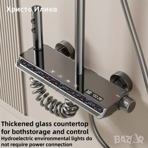 Душ система със светещ смесител Лед LED дисплей 4 функции бутони функция дъжд, снимка 10 - Смесители - 51417362