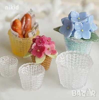 3D 2 части 3 мини саксийки кошница панер кош саксия кащпа силиконов молд форма фондан смола декор , снимка 4 - Форми - 41043536