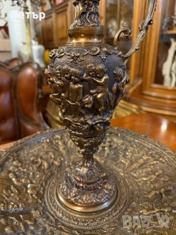 Голямо бронзово плато с масивна кана!, снимка 5 - Антикварни и старинни предмети - 50695840