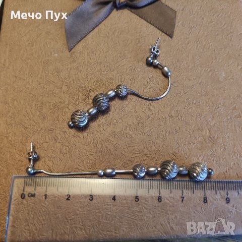 Сребърни висящи обеци с топчета (130), снимка 6 - Обеци - 44340653