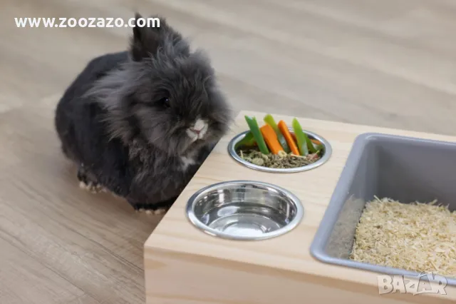 Дървена стойка с тоалетна, купи и хранилка за сено за Гризачи, 70 х 36 х 24 см. - Модел: 81833, снимка 5 - За гризачи - 47438266