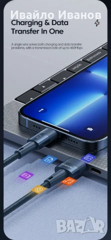 2м. USB кабел за бързо зареждане за Айфон, снимка 6 - Резервни части за телефони - 51078297