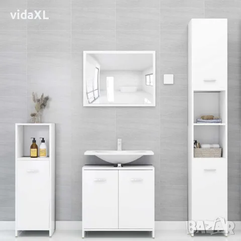 vidaXL Шкаф за баня, бял, 30x30x95 см, инженерно дърво, снимка 8 - Шкафове - 56147717