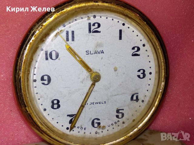 SLAVA MADE in USSR Стар КОЛЕКЦИОНЕРСКИ РУСКИ БУДИЛНИК МЕХАНИЧЕН НАСТОЛЕН ЧАСОВНИК СЛАВА СССР 13696, снимка 3 - Антикварни и старинни предмети - 44536257