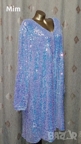 3/4XL Официална рокля в розово лилаво с пайети , снимка 4 - Рокли - 51389203