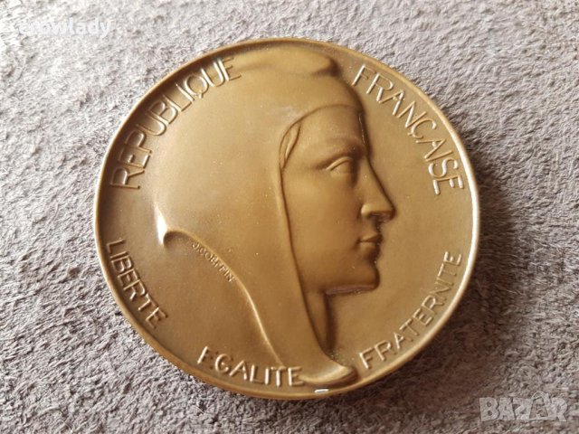 Френски бронзов медал за Свобода Равенство Братство предложен от сенатор, снимка 1