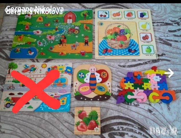 Дървени пъзели,сортер и сервиз за хранене