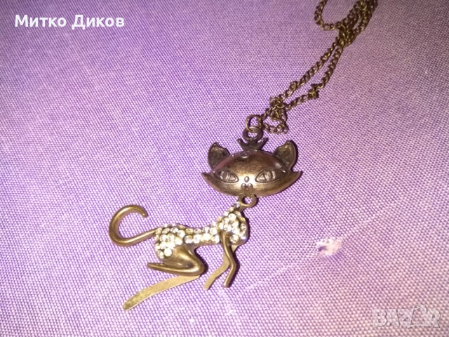 Медальон верижка котка с камъчета, снимка 4 - Колиета, медальони, синджири - 51835244
