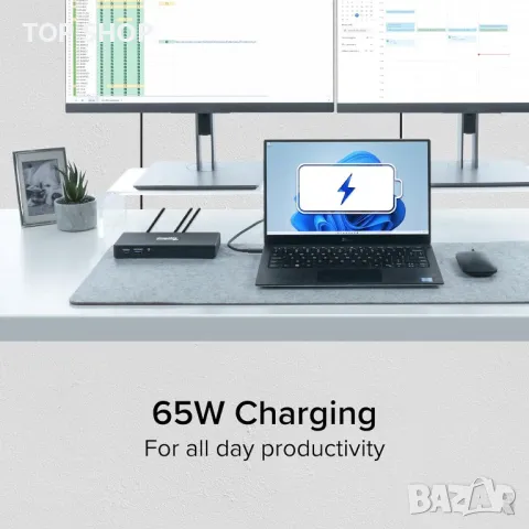 Plugable USB C докинг станция с 2 HDMI порта 4K 60Hz,65W,1xUSB-C,3xUSB, снимка 6 - Захранвания и кутии - 49437238