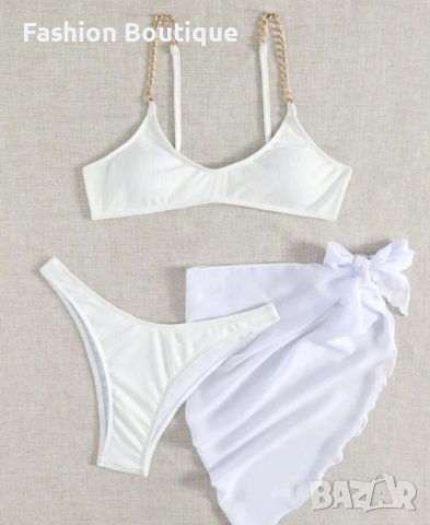 Бял бански с верижки 3 части, снимка 2 - Бански костюми - 36229708