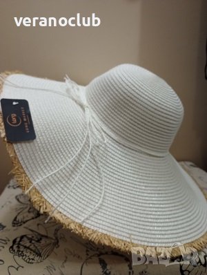 Широкопола бяла капела със Сламена лента, снимка 2 - Шапки - 41562041