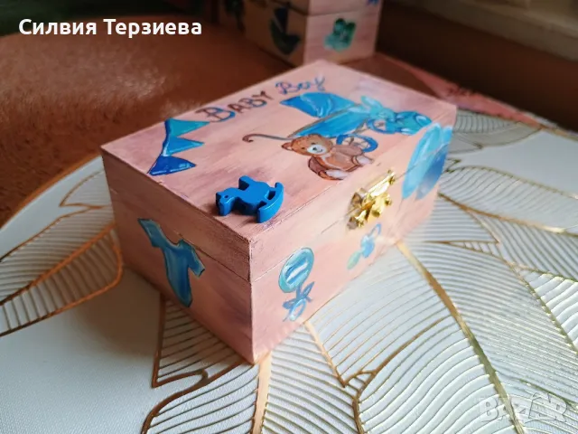 Ръчно изработена дървена кутия за бебе момче , снимка 2 - Декорация за дома - 49738379