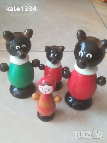 Стари дървени фигурки. СССР. Трите мечки. Руски играчки. Дървена фигурка