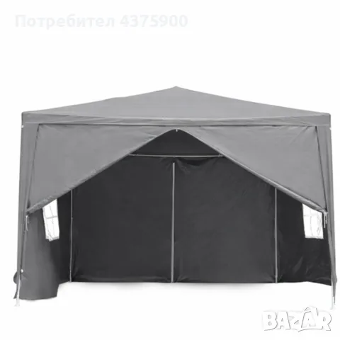 Градински PVC Павилион 3x3 м Сив – Водоустойчива Шатра с Прозорци и Странични Стени, снимка 6 - Други - 56155224