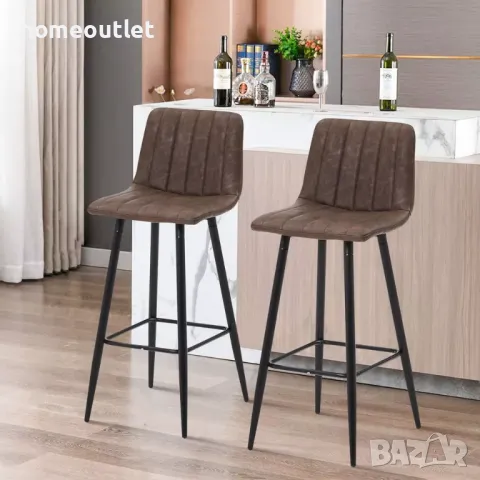 Бар столове с облегалка и дамаска от висококачествена PU кожа, к-кт от 2 бр. C-U-BS-0079BR, снимка 3 - Столове - 49195979