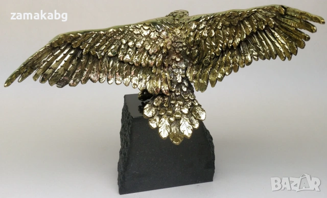 Бронзова пластика орел с поставка естествен камък черен гранит, снимка 4 - Статуетки - 53811210