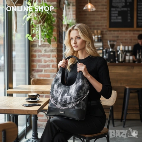Дамска чанта от екологична кожа в черен цвят НОВА, снимка 3 - Чанти - 53587567