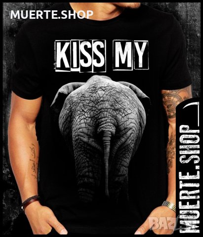 Черна тениска с щампа KISS MY ELEPHANT