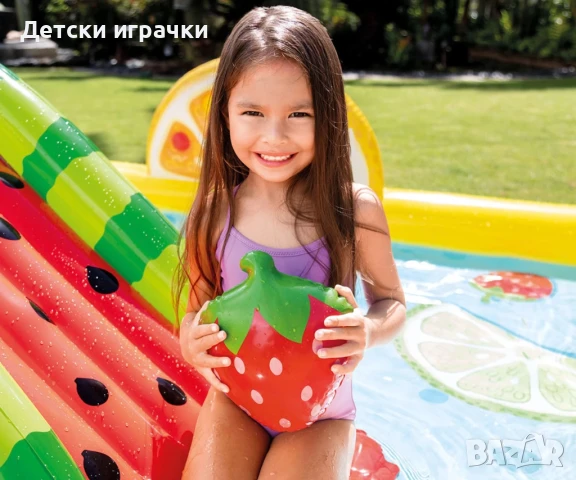 Надуваем център за игра с пързалка INTEX, 244 х 191 х 91 см, Плодове, снимка 6 - Надуваеми играчки - 50799260