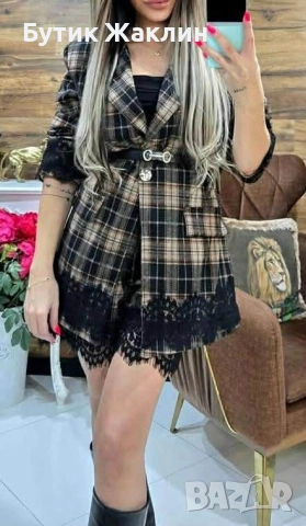 Дамско сако каре с дантела , снимка 2 - Сака - 52475413