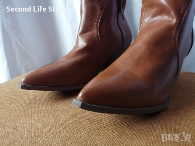 № 40 дамски кожени боти в каубойски стил в кафяв цвят, снимка 7 - Дамски боти - 53355007