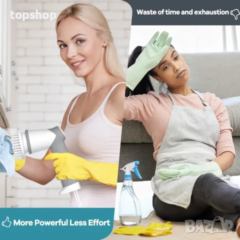 НОВА безжична зареждаема електрическа четка за почистване на баня, кухня, килими и др. 2 приставки, снимка 5 - Мопове, кофи, четки и метли - 50501820