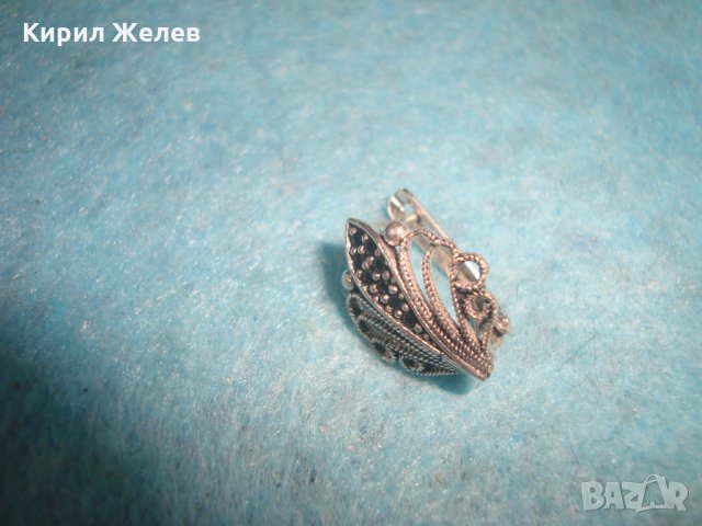 ФИЛИГРАННА ФЛОРАЛНА СРЕБЪРНА ОБЕЦА СРЕБРО 925 с ИНКРУСТИРАНИ МАРКАЗИТИ 25821, снимка 4 - Обеци - 35776849